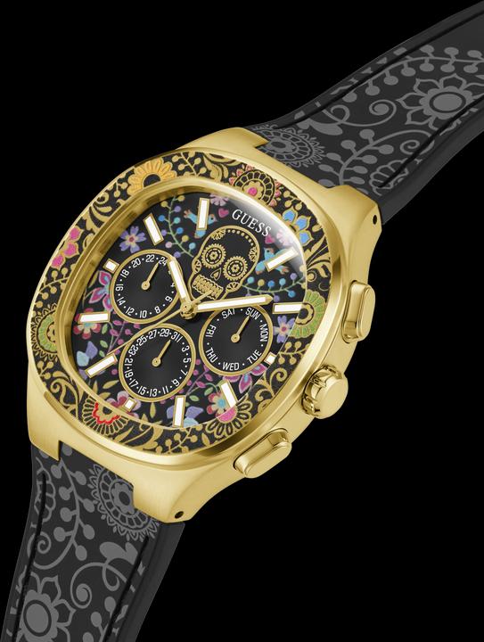 Produktbild Guess BR GLD CS W/ DIGITAL PRINTED TR / SUN BLK MF DL / BLK SILICONE STRP W/ PRINTING Armbanduhr (44 mm)
