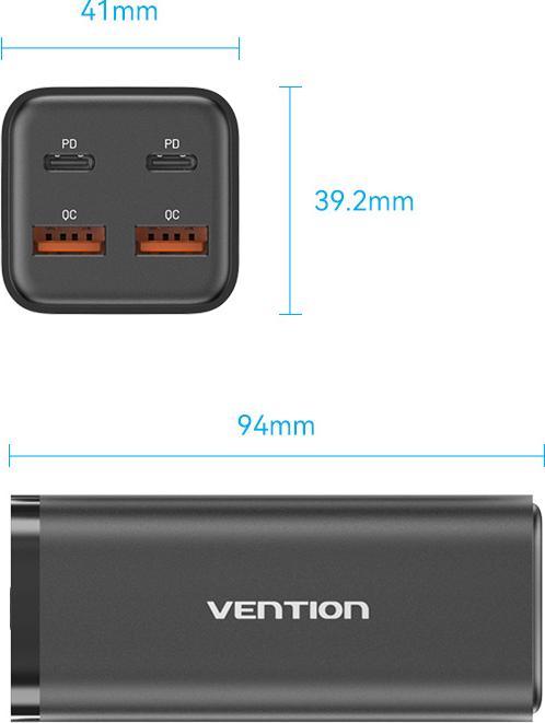Actual product image Vention 4-Port USB (C + C + A + A) GaN Charger (100W/100W/18W/18W) EU-Plug White (100 W)