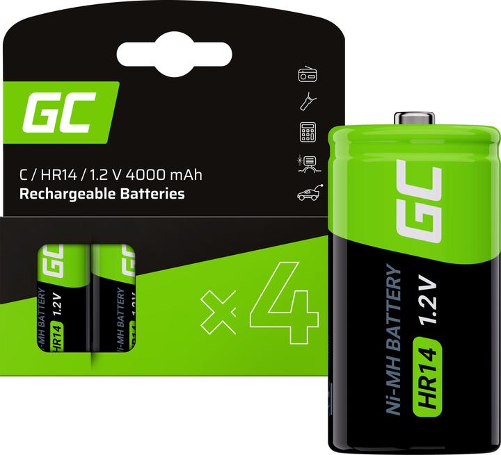 GreenCell 4x Batterie Ni-MH HR14 - Rechargeable - 1.2V - 4000mAh (4 pcs, C, 4000 mAh)