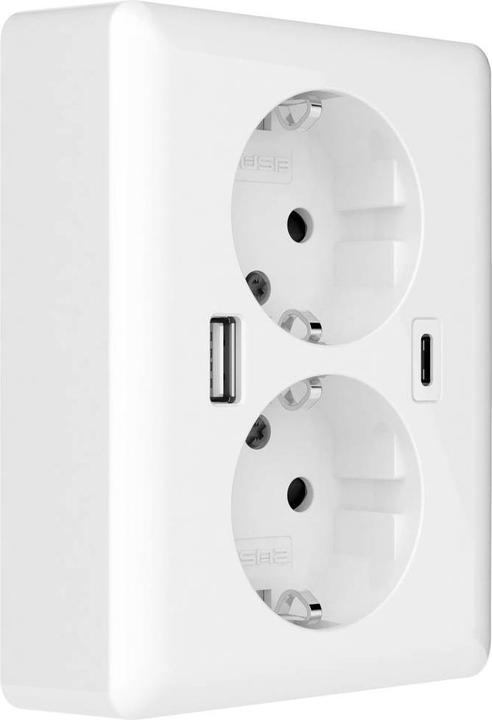 Actual product image 2USB 2U-449221 Flush-mounted socket outlet with USB-C®, with USB charging output White (glossy)