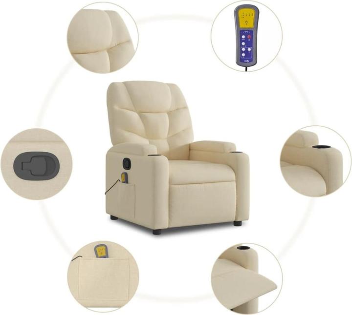 Immagine prodotto VidaXL Poltrona massaggiante in tessuto color crema,Colore: Crema,Materiale: Tessuto (100