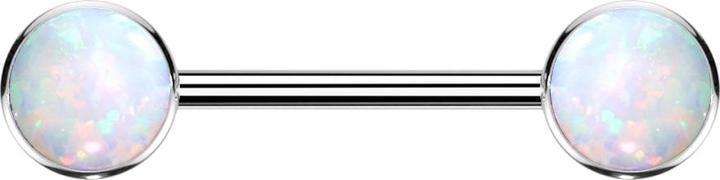 Produktbild Star Piercing Threadless Barbell silber Scheibe front mit Opal weiss (ohne Messing, Titan G23)