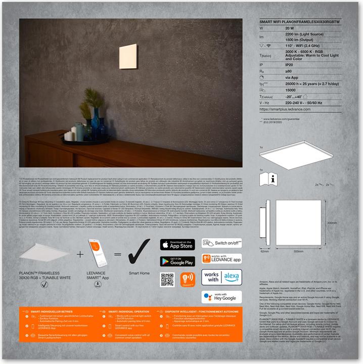 Produktbild Ledvance SMART+ WiFi Planon Frameless Square RGBW (1500 lm)