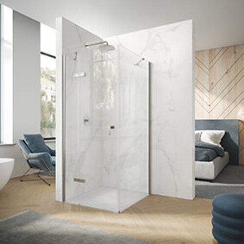 Produktbild Hüppe Design pure 4-Eck Schwingtür festes Segment und Beschlag, Linksbefestigung, Montage auf Flie (211 cm, 128 cm, 11 cm)