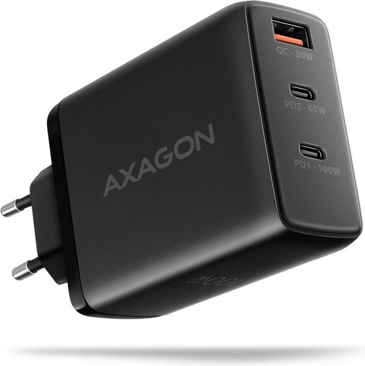 Actual product image Axagon ACU-DPQ100, GaN nabíječka do sítě, 3x port (USB-A + dual USB-C), PD3.0/PPS/QC4+/Apple (100 W)
