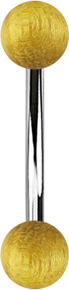 Star Piercing Banane silber mit zwei Kugeln aus Jackfruit Holz (Chirurgenstahl 316L, ohne Messing, Organisch)