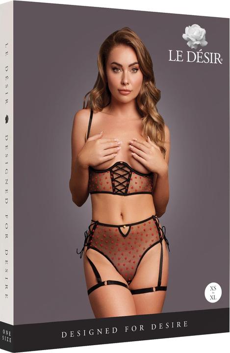 Produktbild Le Désir Two Piece Set with Underwired Open-Cup Bra and Panty with Laced Up Details - Plus Size - Black (Plus Size)