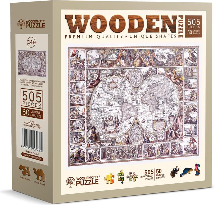 Productafbeelding WoodenCity WOODeN CITY The Age Exploration Map 500 Wooden Puzzle Jigsaw Puzzle with unique shapes (500 onderdelen)