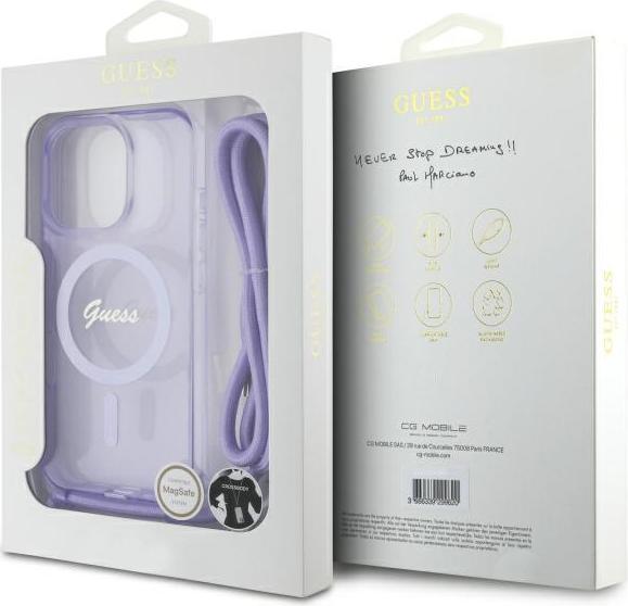 Immagine prodotto Guess GUHMP16XHCTSGNSU iPhone 16 Pro Max 6.9" fioletowy/purple hardcase Crossbody Cord Script MagSa