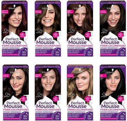 Actual product image Schwarzkopf Perfect Mousse Foam Collection 0% Ammonia Permanent Hair Dye Shades