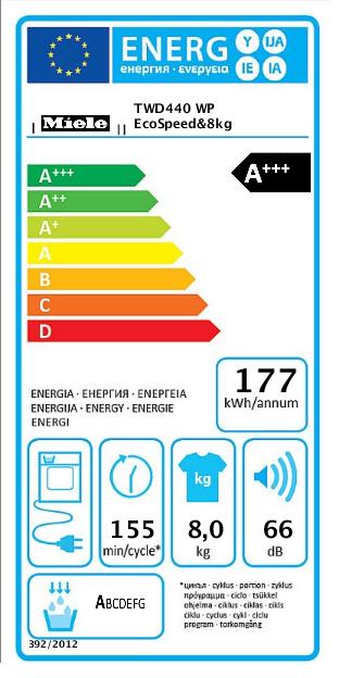 Label énergétique Miele TWD440 WP EcoSpeed&8kg (8 kg, Gauche)