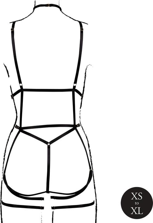 Produktbild Le Désir Strappy Open Cup Body Harness with Garters - Plus Size - Black (Plus Size)