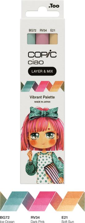 Actual product image Copic CIAO - Brand (E-21 Soft Sun, RV-34 Dark Pink, BG-72 Ice Ocean, 6 mm, 3 x)