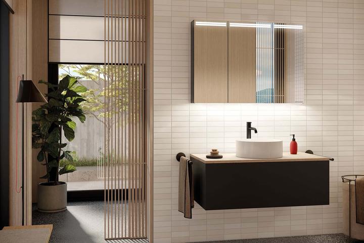 Produktbild Schneider ARANGALINE LED Lichtspiegelschrank, 2 Doppelspiegeltüren, 100x70x12cm, 160.500.02.41