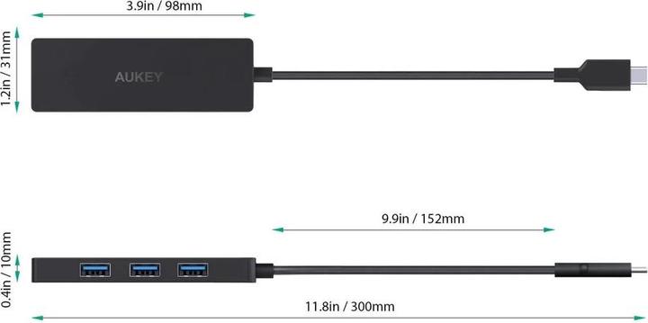 Image du produit Aukey CB-C64 Concentrateur d'interface Noir Gris (USB-C, 4 Ports)