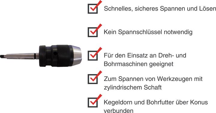 Produktbild Paulimot Schnellspann-Bohrfutter 1-10 mm + Kegeldorn MK1 / B12