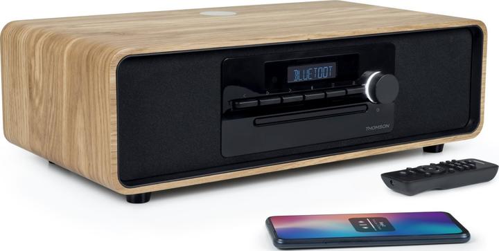 Thomson MIC300IBT sw/holz Micro-Anlage 60W,UKW,Bluetooth,CD,USB,Induktionsladen (Bluetooth, CD Player, 2x 30 W)