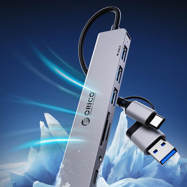 Image du produit Orico Converter YSA2-U3 USB-A/USB-C Hub Docking Station 1x USB-A 3.0 + 6x USB-A 2.0 - Gray (USB-A, USB-C, 7 Ports)