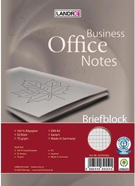 Image du produit Landré Bloc-notes recyclé A4 collé en tête (A4, Quadrillé, Couverture rigide)