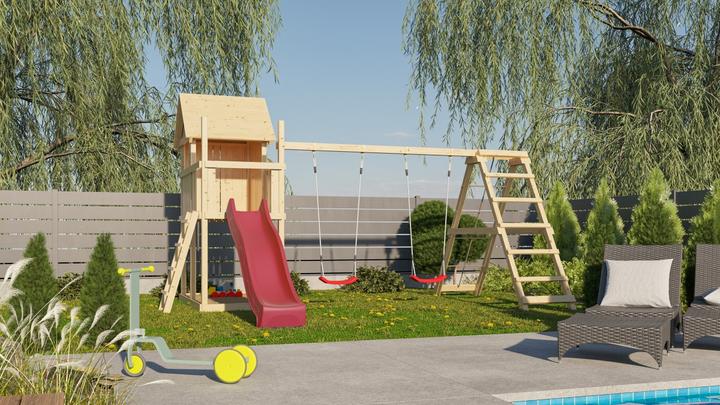 Produktbild Karibu Spielturm Frieda mit Anbau, Rutsche und Klettergerüst