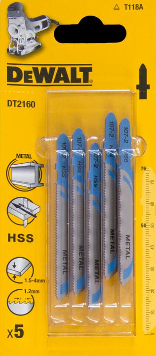 Actual product image DeWalt Jigsaw blades T type HSS76x50mm 5pcs. for metal (DT2160)