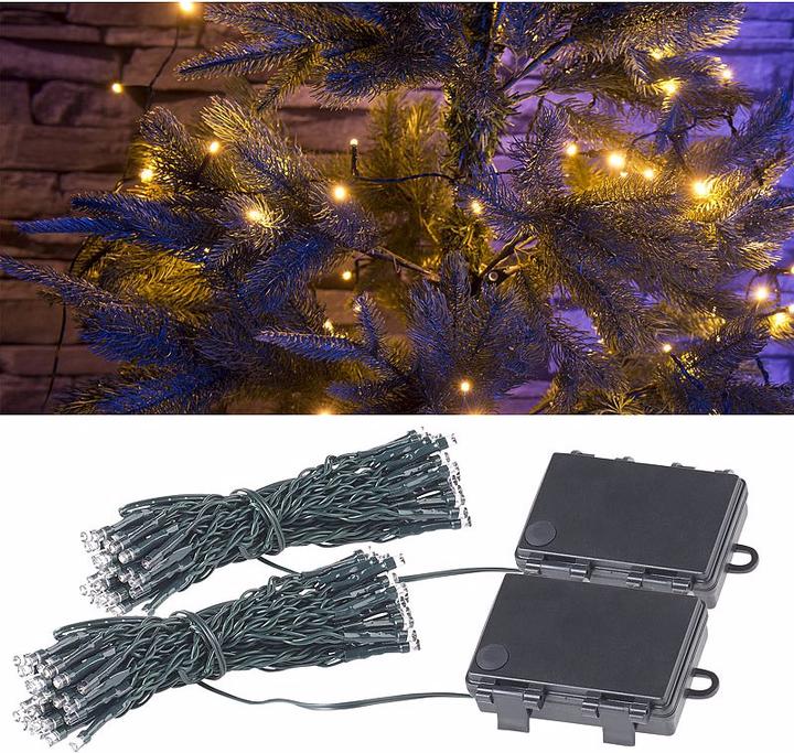Produktbild Lunartec 2er-Set LED-Lichterketten mit 50 LEDs, Timer, Batterie, warmweiss, 5 m