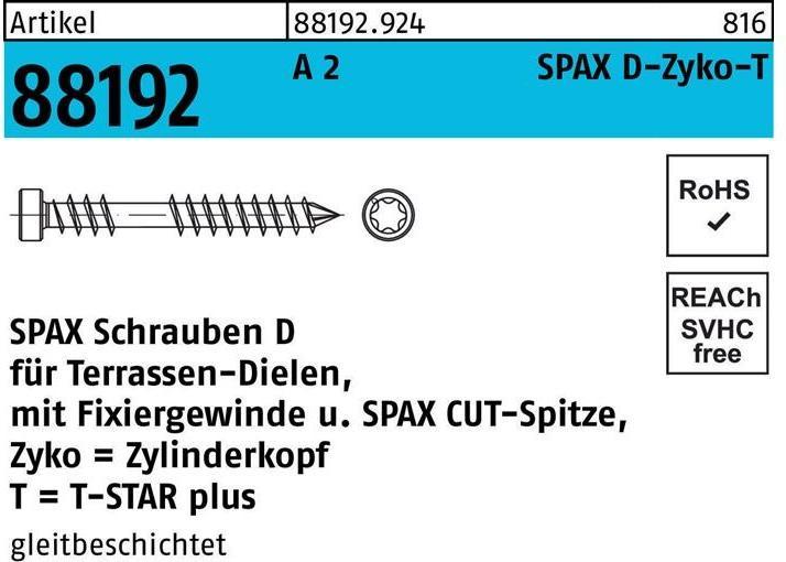 Produktbild Spax Holzbauschraube R 88192 Zylinderkopf T-STAR 5 x 40/22 -T25 A 2 m.CUT-Sp. (200 Schrauben pro Stück)