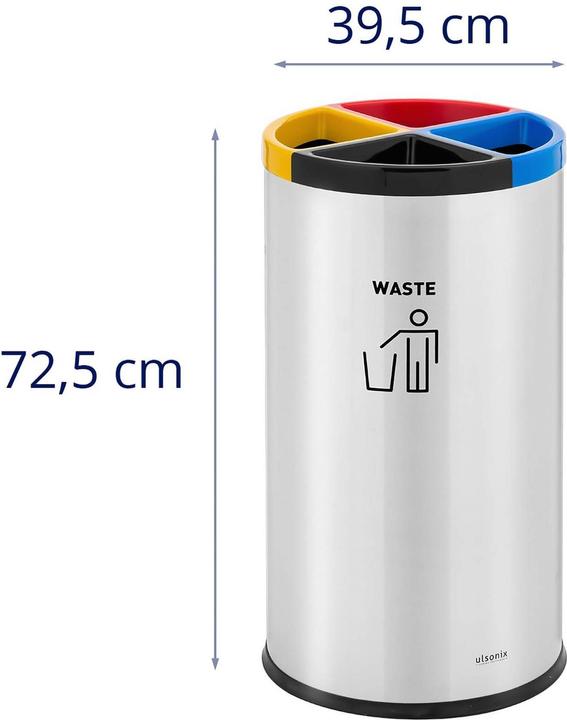 Actual product image Ulsonix Rubbish Bin - round - with separation system - stainless steel / plastic - silver / black / blue / (45 l)
