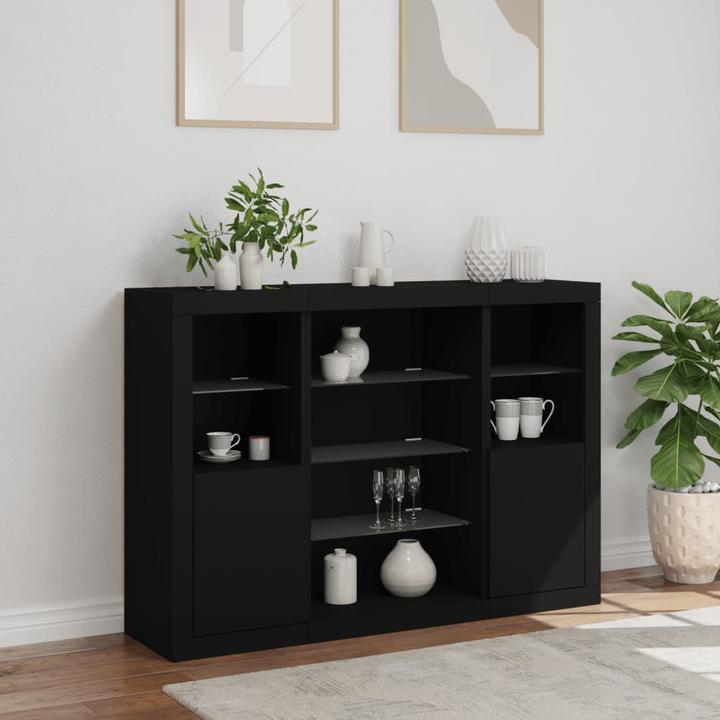 Actual product image VidaXL Sideboards with LED lights 3 pcs. black (142.5 x 37 x 100 cm)