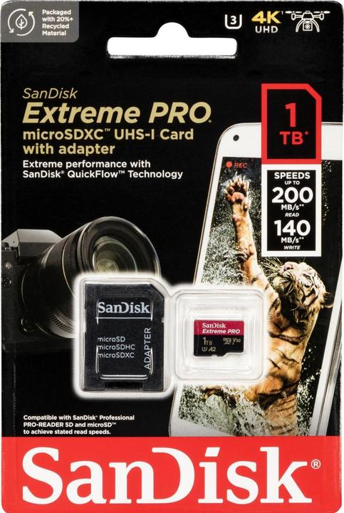 Produktbild SanDisk Extreme PRO UHS-I V30 (1000 GB, microSDXC, U3, UHS-I)