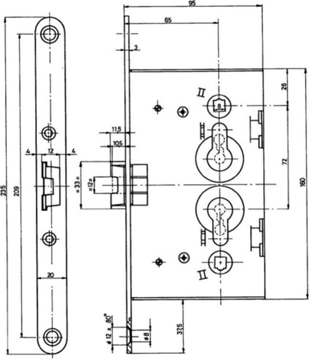 Produktbild Bever Spezialeinsteckschloss für Metalltüren PZW 20/65/72/8 mm DIN links / rechts verzinkt abgerundet (Einsteckschloss)