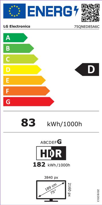 Etichetta energetica LG 75QNED85A6C (75", QNED85, QNED, 4K, 2025)