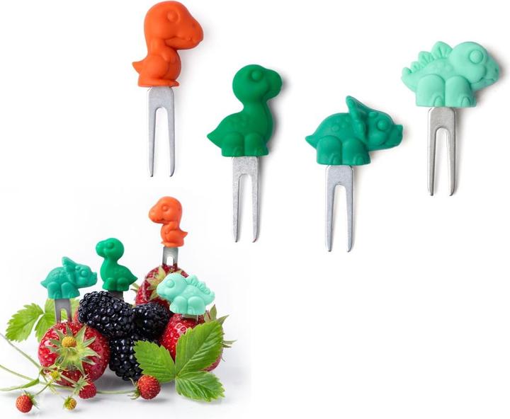 Image du produit Lekkabox Piqueur en acier inoxydable, lot de 4, Dino