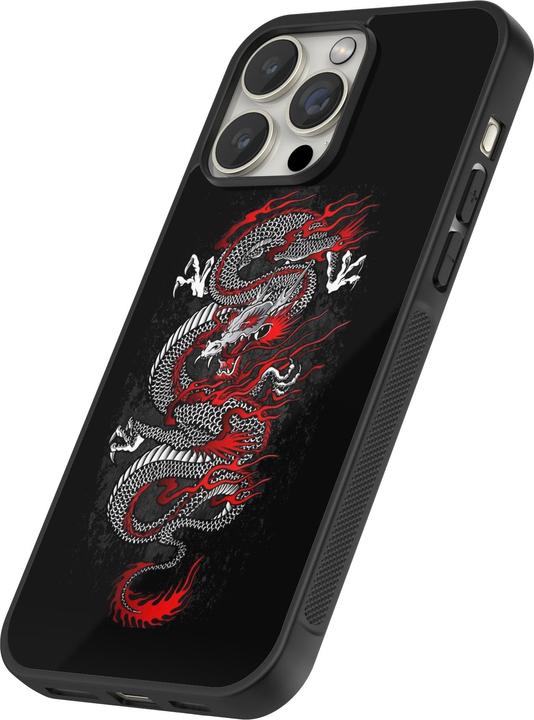 Produktbild PhoneLook Hülle Silikon schwarz Japanese style Dragon Tattoo Red Black (Apple iPhone 15 Pro)