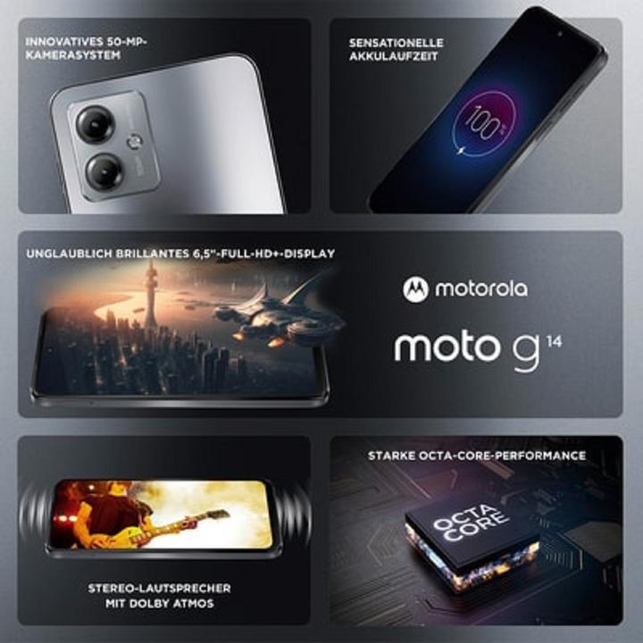 Produktbild Motorola Moto g14 8Gb 256Gb 6,5" Dual (256 GB, Steel Grey, 6.50", Dual SIM, 50 Mpx, 4G)