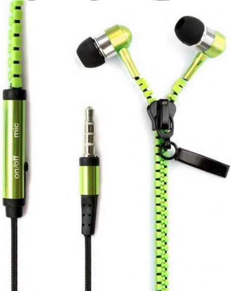Produktbild Hermex In Ear ZIPPER Headset mit Fernbedienung GRÜN für alle Android Smartphones (Kabelgebunden)