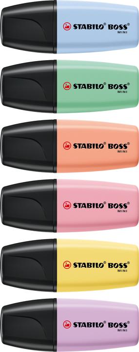 Immagine prodotto STABILO Boss Mini Pastell 6er Etui (rosa e menta, Albicocca, Giallo, Lilla, Blu nuvoloso, 5 mm, 6 x)
