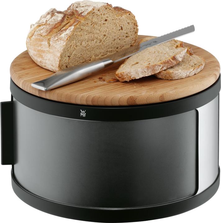 Produktbild WMF Gourmet Brotkasten rund / Brotbox mit Schneidbrett 32 x 13cm Bambus Cromargan Edelstahl schwarz