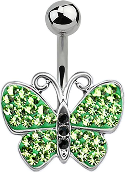 Star Piercing Banane silber Schmetterling hellgrün (ohne Messing, Chirurgenstahl 316L)