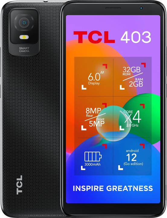 Produktbild TCL 403 BLACK (32 GB, Prime Black, Dual SIM)