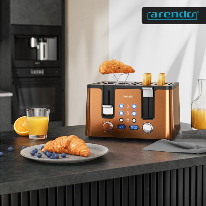 Produktbild Arendo Toaster 4 Scheiben Kurzschlitz, Automatik, Wärmeisolierendes Doppelwandgehäuse, Edelstahl, 1750 W (EU-Stecker)