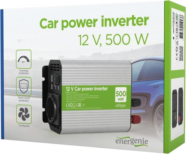 Produktbild Energenie power adapter/inverter Auto 500W Aluminium schwarz EG-PWC500-01
