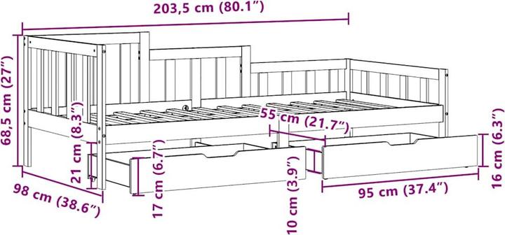 Produktbild VidaXL Tagesbett Gästebett Bettsofa Schlafsofa Schubladen 90x190cm Massivholz (90 x 190 cm)