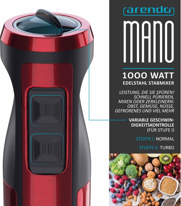 Actual product image Arendo Hand blender 1000W with DC motor, stainless steel hand blender, turbo button, detachable blender