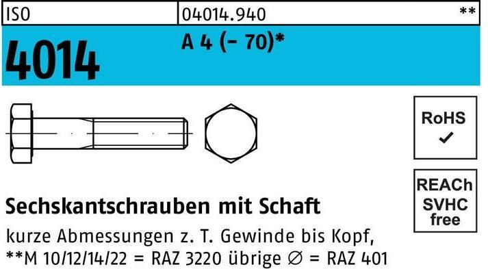 Actual product image Hexagon head screw ISO 4014 w.shank M 8 x 50 A 2-70 (100 Screws per piece)