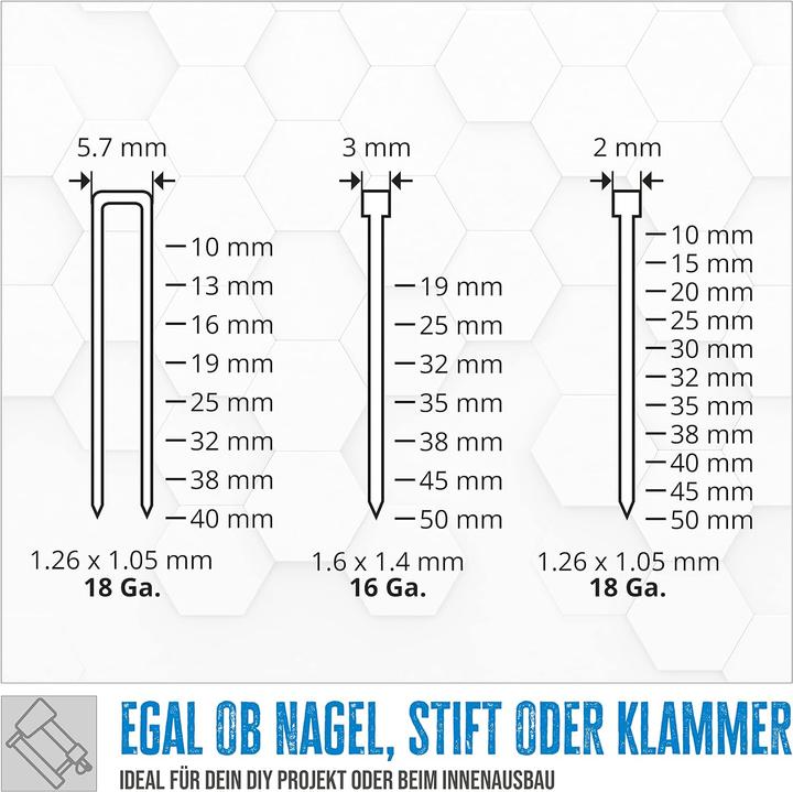 Produktbild Güde Druckluft Klammergerät / Nagler 3 in 1 20 - 40 mm 4 - 7,5 bar + 800 tlg. Nagel / Klammer Set +