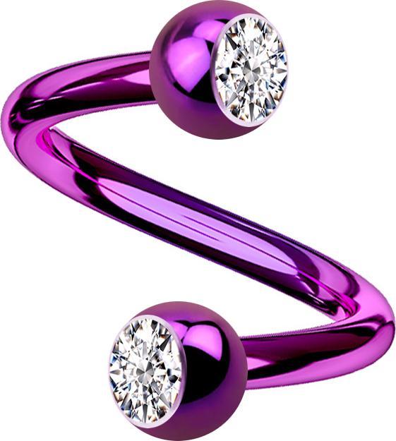 Actual product image Star Piercing Micro Spirale violett mit zwei Kugeln Kristall silber (without brass, Titanium G23)