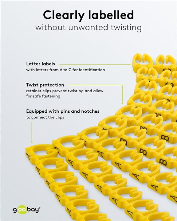 Actual product image Goobay cable marker clips "Letters A-C", for cable diameters up to 6 mm, 6 mm