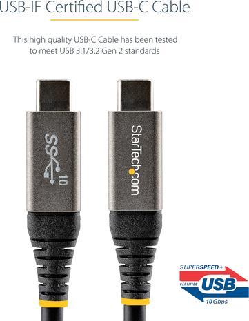 Actual product image StarTech .com 3ft (1m) USB C Cable 10Gbps, USB-IF Certified USB-C Cable, USB 3.1/3.2 Gen 2 Type-C Cable, 100W (1 m, USB 3.2 Gen 2, 10 W)