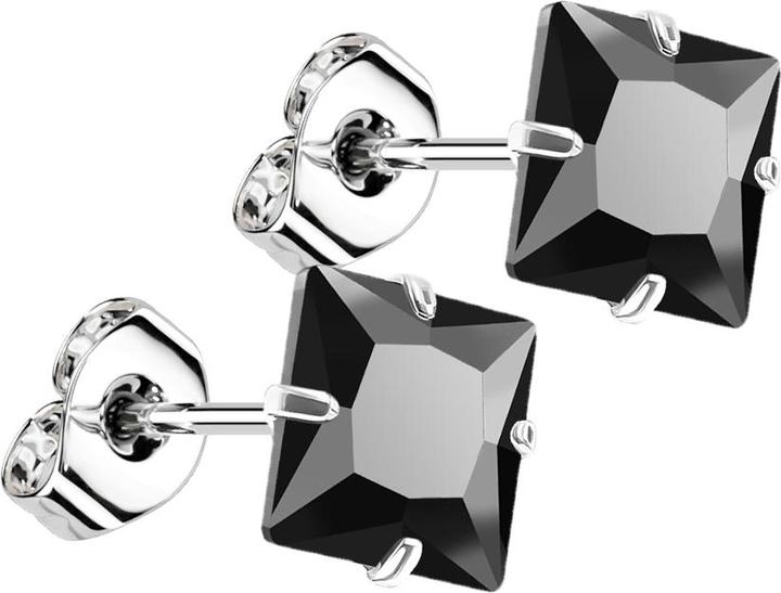 Star Piercing Ohrstecker silber mit quadratischem Kristall schwarz (ohne Messing, 925 Sterlingsilber)